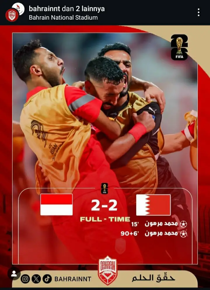 Bahrain Tak Punya Malu, Klaim Gol Penyama Kedudukan Terjalin di Menit 90+6